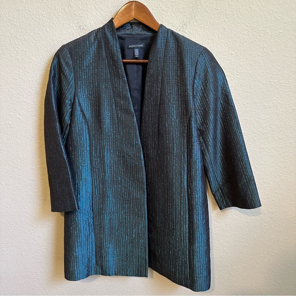 Eileen Fisher Women’s Pine Infinity Jacquard Blazer Shawl Collar 3/4 Sleeve